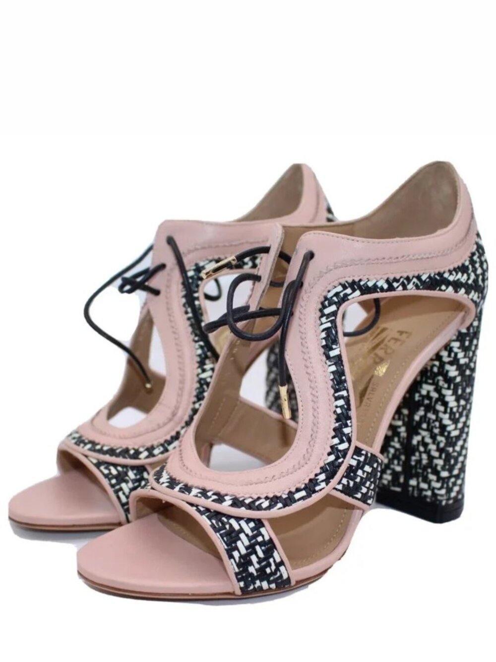 Salvatore Ferragamo 'Edith Twist' Woven Leather Cutout Heels 6.5 NIB $1190 Shoes